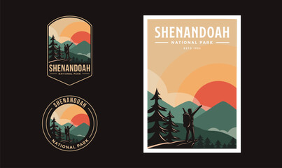 Set of Shenandoah National Park graphic illustration badge poster vector
