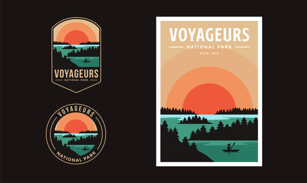 Set of Voyageurs National Park graphic illustration badge poster vector