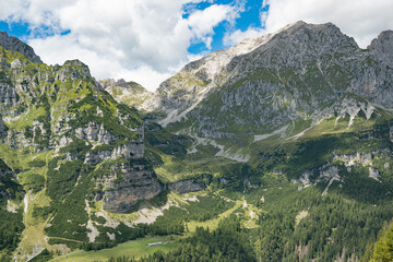 Cloudy mountain peaks of The Dolomites at the Brenta Adamello Mountains, Trentino, Italy