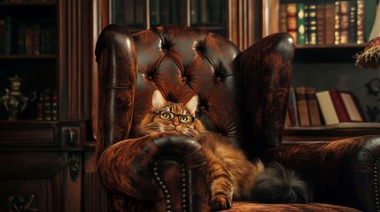 Rich Feline Boss with Glasses in Leather Chair