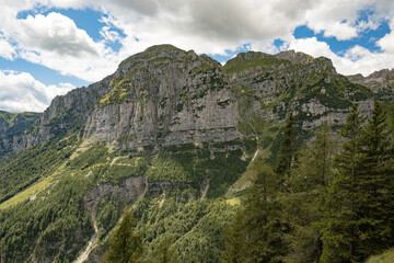 Cloudy mountain peaks of The Dolomites at the Brenta Adamello Mountains, Trentino, Italy