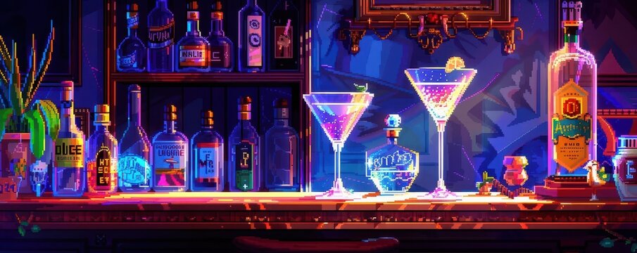 Art Nouveau of Martini Glass and Entropy,Pixel art scenes