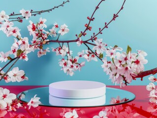 Podium and floral composition for product showcase