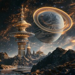 Majestic Futuristic Deep Space Research Observatory with Awe Inspiring Planetary Vistas