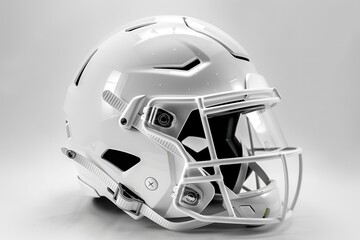 Fototapeta premium American football helmet in white nowadays that is both stylish and safe. Idea Helmet, Safety, Fashion, Modern American Football, Generative AI.