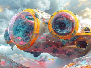 Futuristic Modular Deep Space Habitat Module with Spherical Pressurized Living Quarters and Advanced Life Support Systems