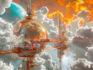 Impressionistic AI Rendered Modular Deep Space Habitat with Panoramic Viewports and Self Sustaining Life Support