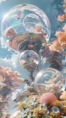 Futuristic Modular Habitat Modules with Panoramic Observation Viewports and Solarpunk Inspired Swirling Cloud Formations