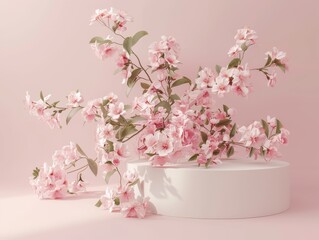 Podium and floral composition for product showcase