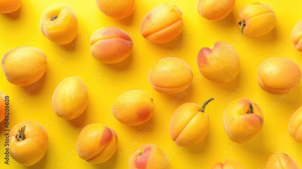 Canvas Prints fresh apricots on yellow background with copy space top view of organic diet vegan fruits creative a