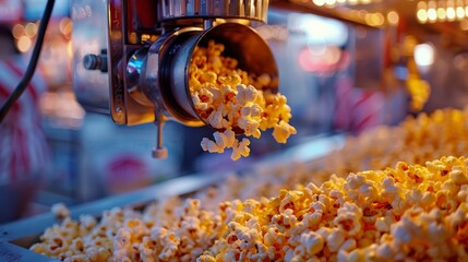Freshly popped popcorn spilling out of the machine