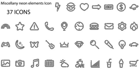 Set of miscellany neon elements icons. Line art style icons bundle. vector illustration
