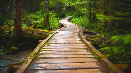 Obraz premium Wooden Pathway through Natural Surroundings