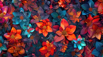 Abstract multicolored fantasy flowers pattern, fantasy, abstract, colorful, vibrant, flowers, pattern, design,