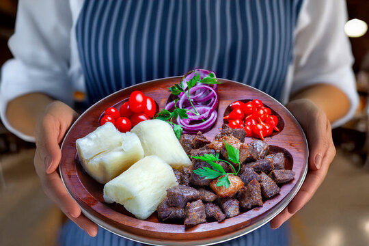 Cassava with sun-dried meat, beef jerky