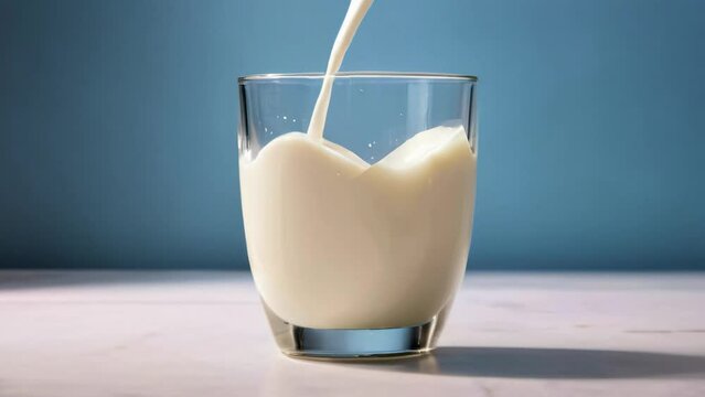 The Dynamic Beauty of Milk Poured into a Transparent Glass: A Slow Motion Moment in Time that Captures the Movement and Purity of the Liquid