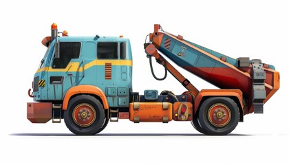 Naklejka premium A cute garbage truck in the style of kawaii style, white background, concept 