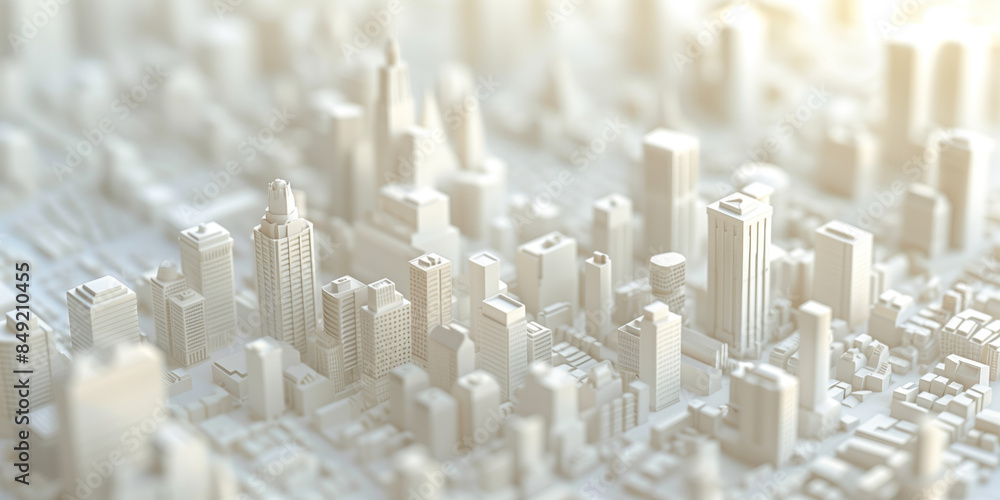 Poster birds eye view of a modern city. urban concept. white clay 3d rendering. created with generative ai 