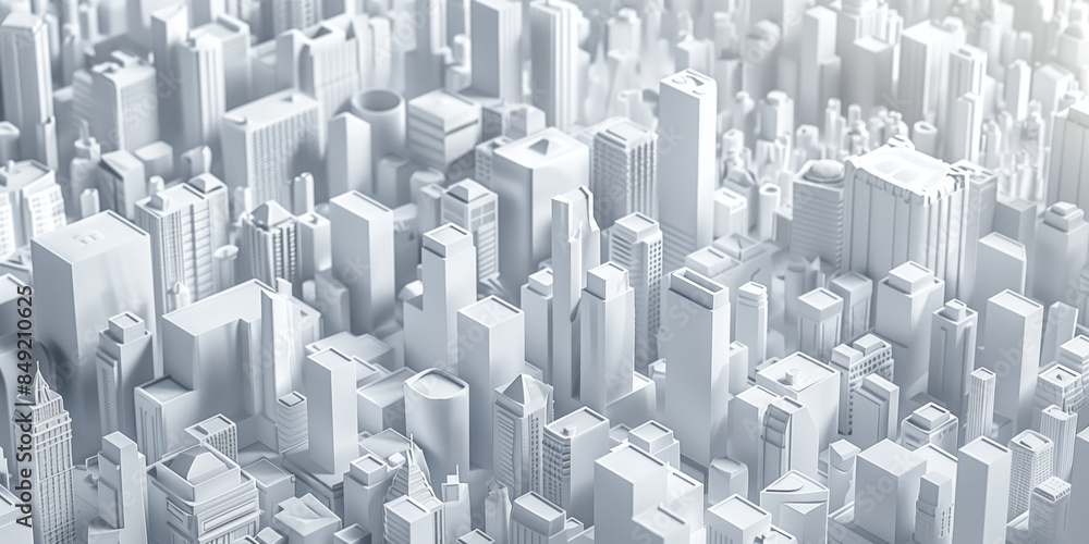 Poster birds eye view of a modern city. urban concept. white clay 3d rendering. created with generative ai 