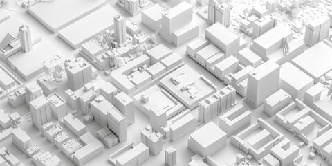 Birds Eye view of a modern city. Urban concept. White clay 3D rendering. Created with Generative AI technology.