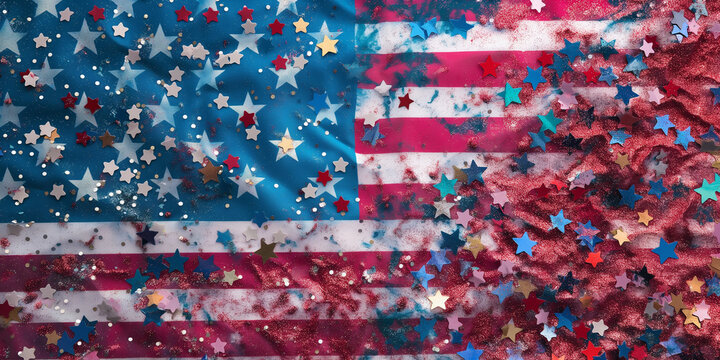 Glitter on US flag, Illustrating 4th celebration