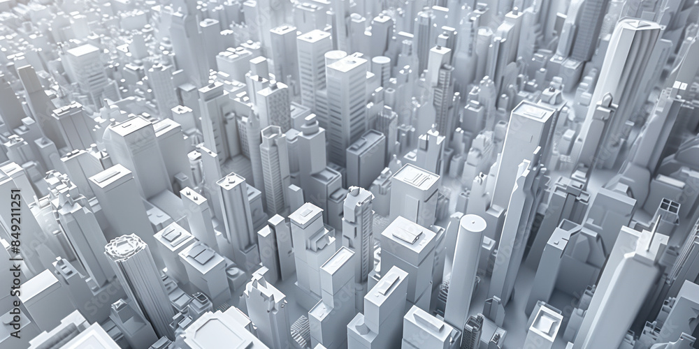 Poster birds eye view of a modern city. urban concept. white clay 3d rendering. created with generative ai 