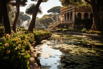 Stunning view of Villa Borghese in Rome., generative IA