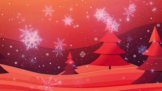 christmas tree in snow. red christmas tree