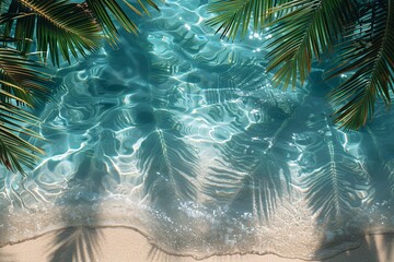 Palm leaf shadows on water, tropical summer.
