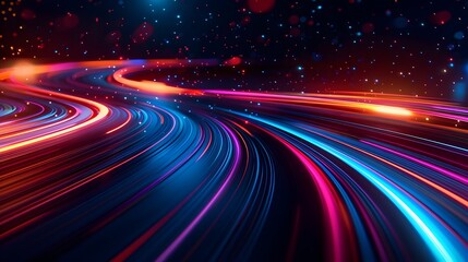 High Speed Motion Trails of Glowing Colorful Lights on a Night Sky Background