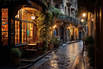 Fototapeta premium El Born, Barcelona Vibrant nightlife on charming streets., generative IA