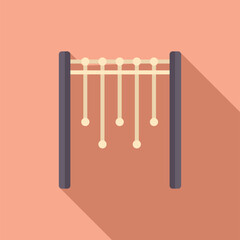 Illustration of monkey bars hanging from metal frame on playground with long shadow on pink background