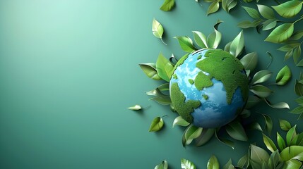Sustainable Future - Green Earth Globe Surrounded by Leaves,Symbol of Environmental Conservation