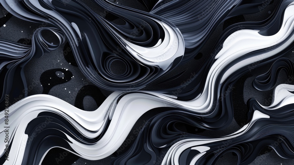Poster abstract composition of monochromatic design with fluid shapes geometric backdrop featuring linear m