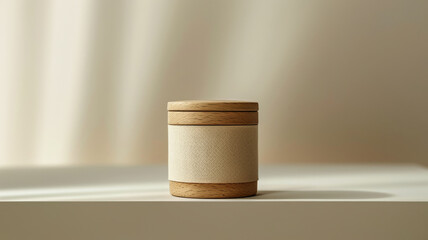 Wooden lidded container on a white surface, minimalist design.