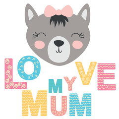 Cute face of an animal with lettering. Scandinavian style and pastel palette. baby posters, cards, clothes, childrens rooms