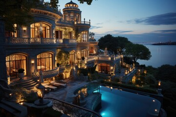 Palace çíragan by the edge of Bosphorus, Istanbul., generative IA