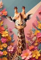 A happy giraffe in a zoo full of flowers..