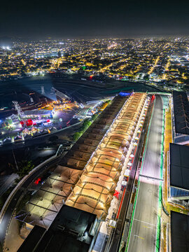 S&atilde;o Paulo, S&atilde;o Paulo, Brazil. June 08 2024. Aerial view of the Interlagos racetrack and Cidade Dutra at night.