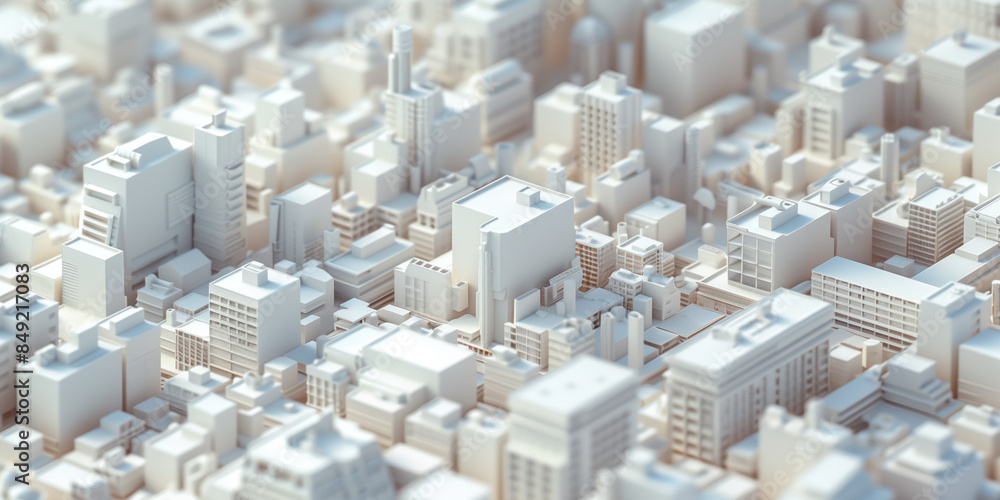 Poster birds eye view of a modern city. urban concept. white clay 3d rendering. created with generative ai 