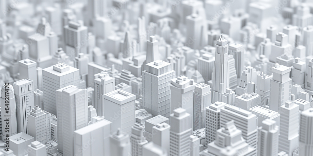 Aufkleber birds eye view of a modern city. urban concept. white clay 3d rendering. created with generative ai 