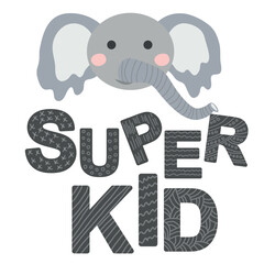 Cute face of an animal with lettering. Scandinavian style and pastel palette. baby posters, cards, clothes, childrens rooms