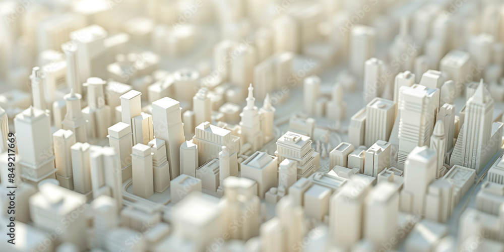 Poster birds eye view of a modern city. urban concept. white clay 3d rendering. created with generative ai 