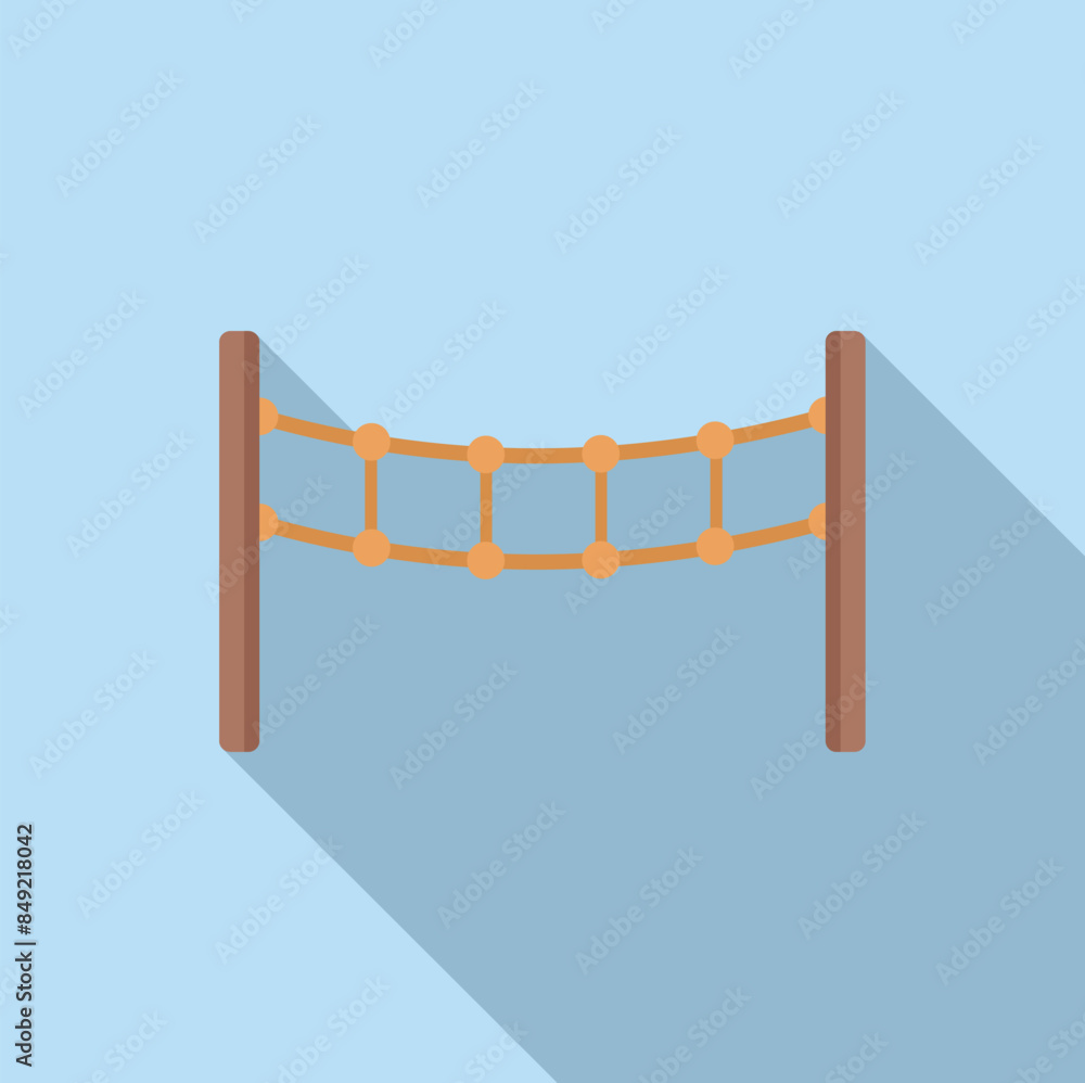 Poster rope bridge obstacle course element for kids playground, isolated on background