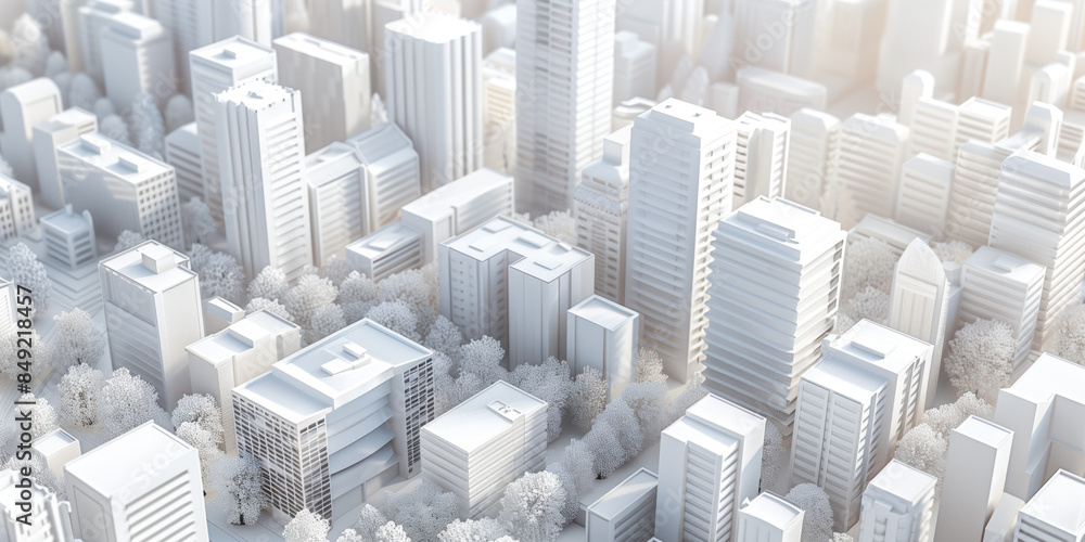 Aufkleber birds eye view of a modern city. urban concept. white clay 3d rendering. created with generative ai 