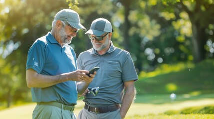The golfers checking phone