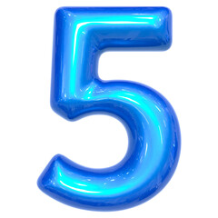 Number 5 color blue 3D render illustration