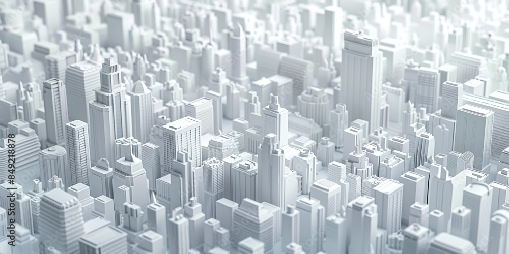Aufkleber birds eye view of a modern city. urban concept. white clay 3d rendering. created with generative ai 