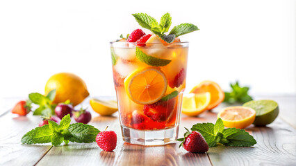 cocktail with strawberries and mint