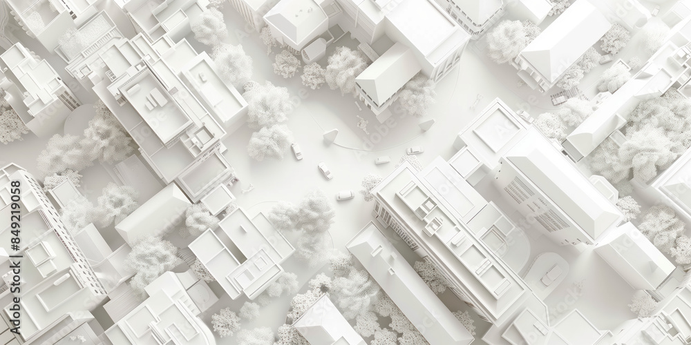 Aufkleber birds eye view of a modern city. urban concept. white clay 3d rendering. created with generative ai 